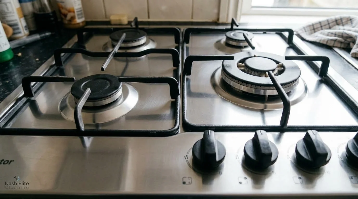 Clean stainless steel stovetop after Nash Elite Cleaning
